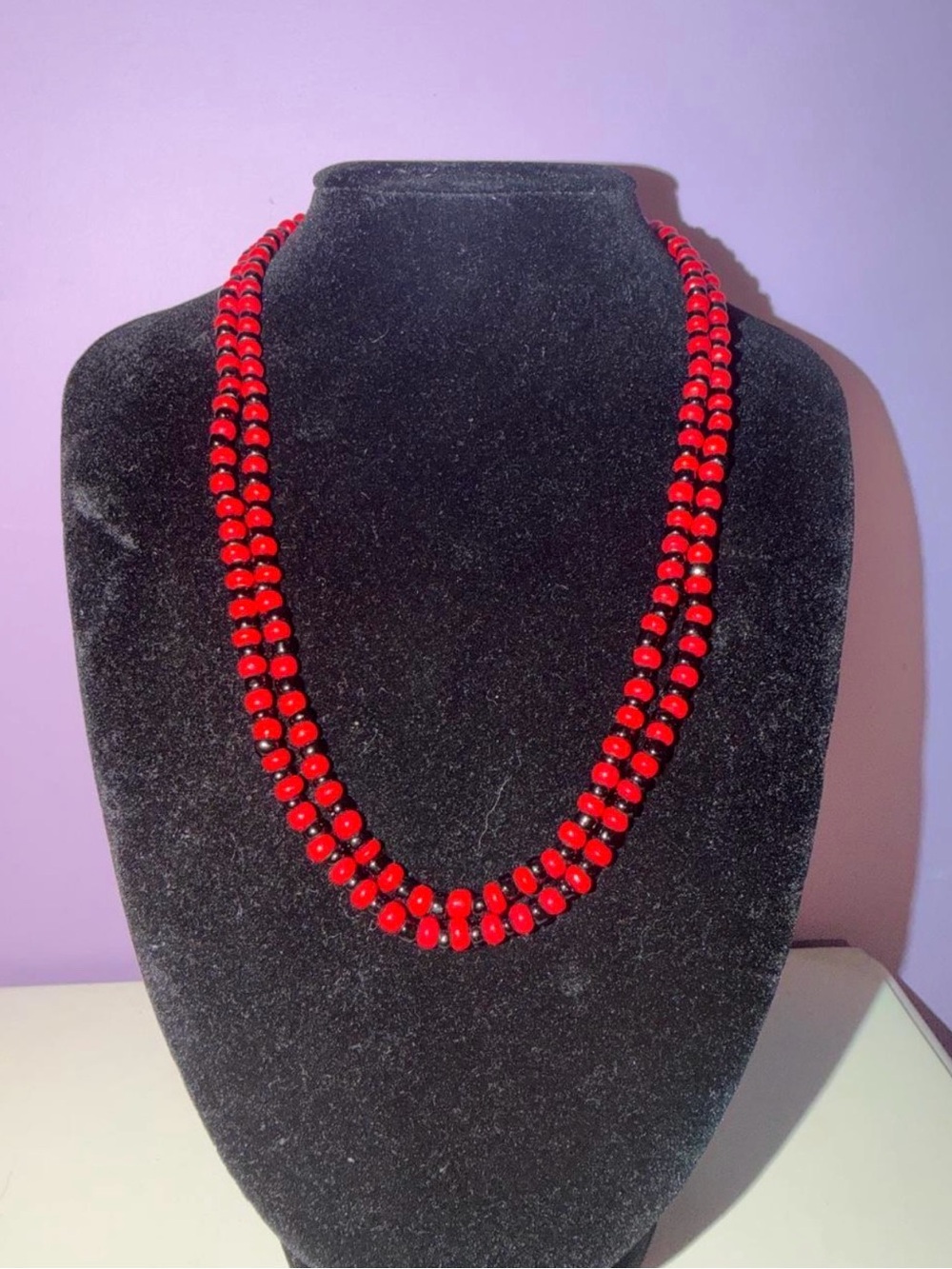 Vintage Red Double-Strand Beaded Necklace